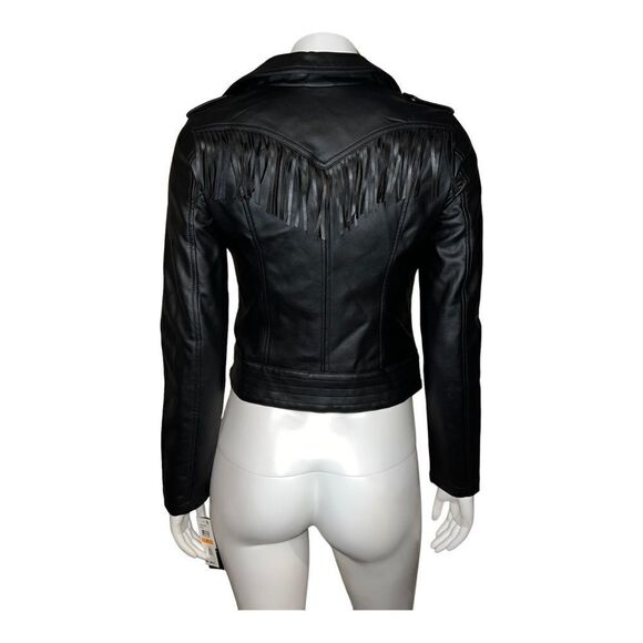 CoffeeShop Juniors Faux-Leather Fringe Moto Jacket Black Small New - Picture 4 of 9